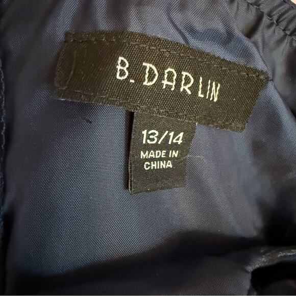 B Darlin Juniors' Rosette Off-The-Shoulder Fit & Flare Dress Navy Sz 13/14 - Picture 8 of 9